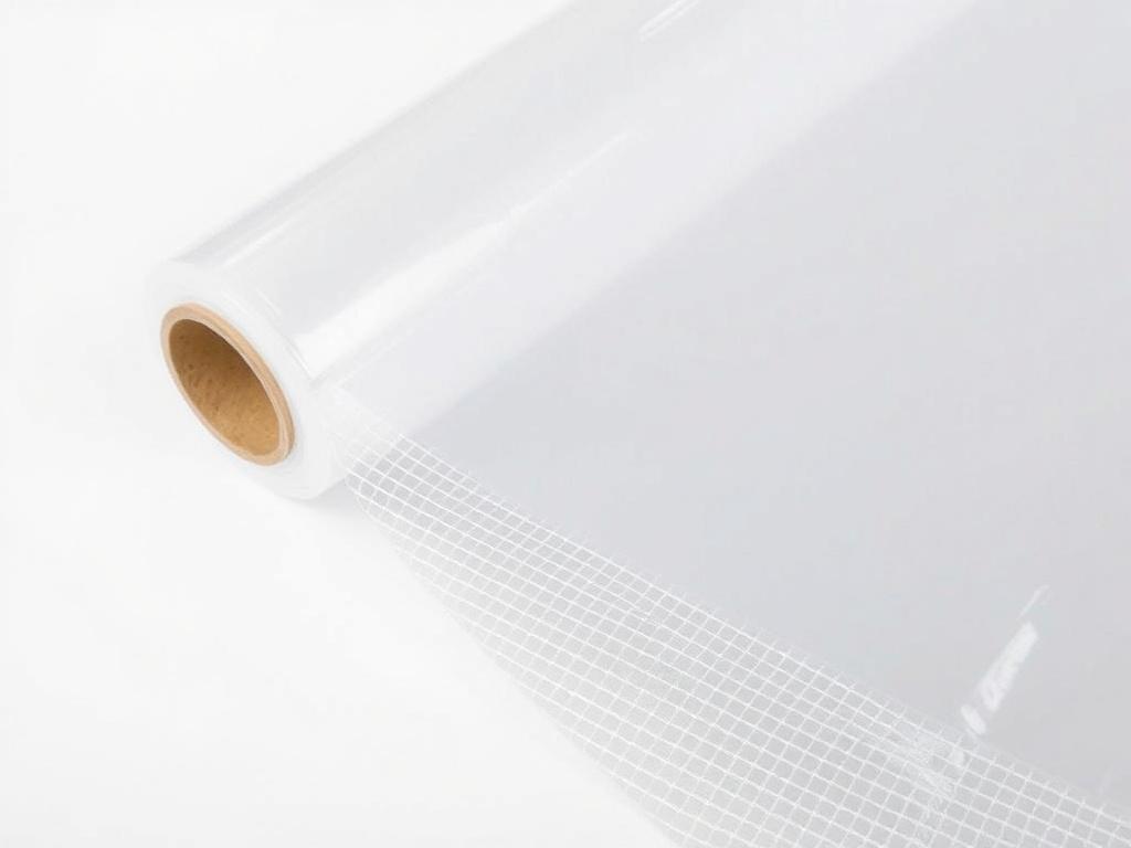 Polyethylene reinforced film with reinforcing mesh Polyethylene reinforced film with reinforcing meshфото